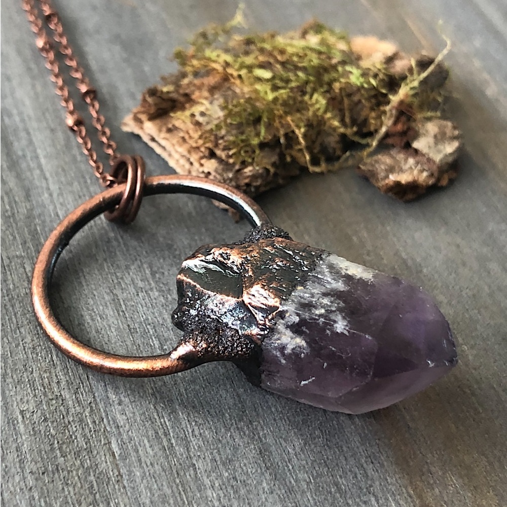 Amethyst crystal rock necklace